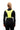 A person wearing a neon yellow phone holder vest with reflective straps and detailing, designed for visibility during workouts. this is the back view