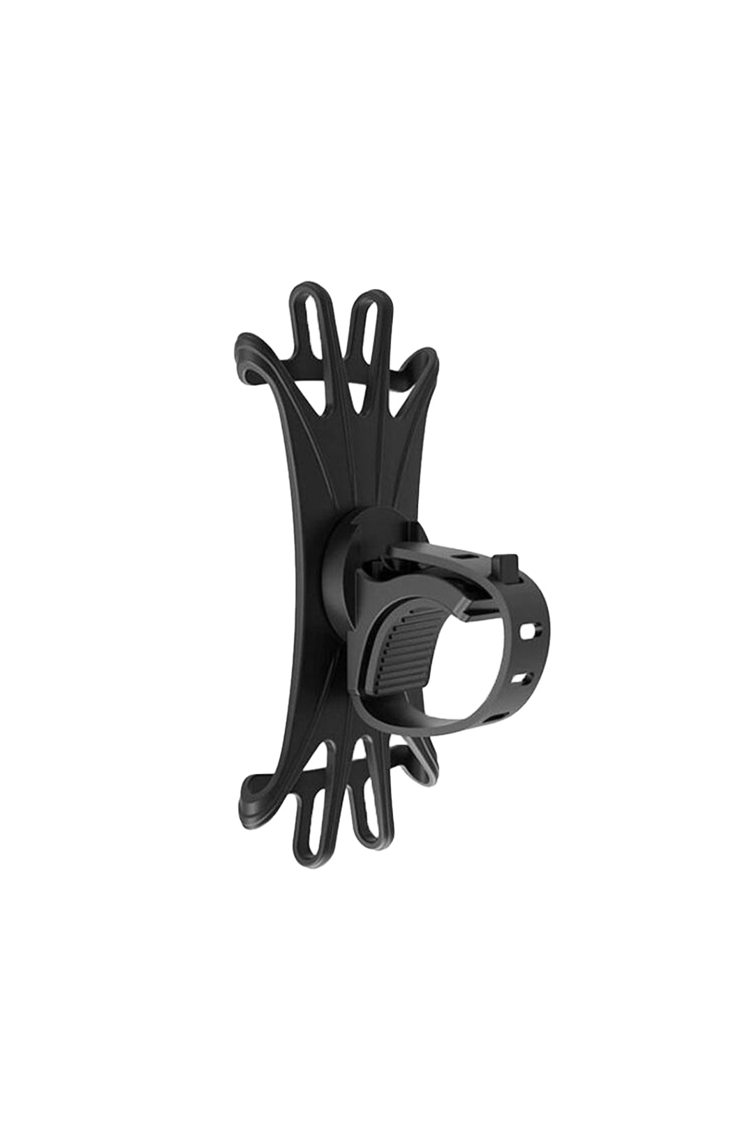 A black 360° phone mount for bicycles and scooters with easy installation features.