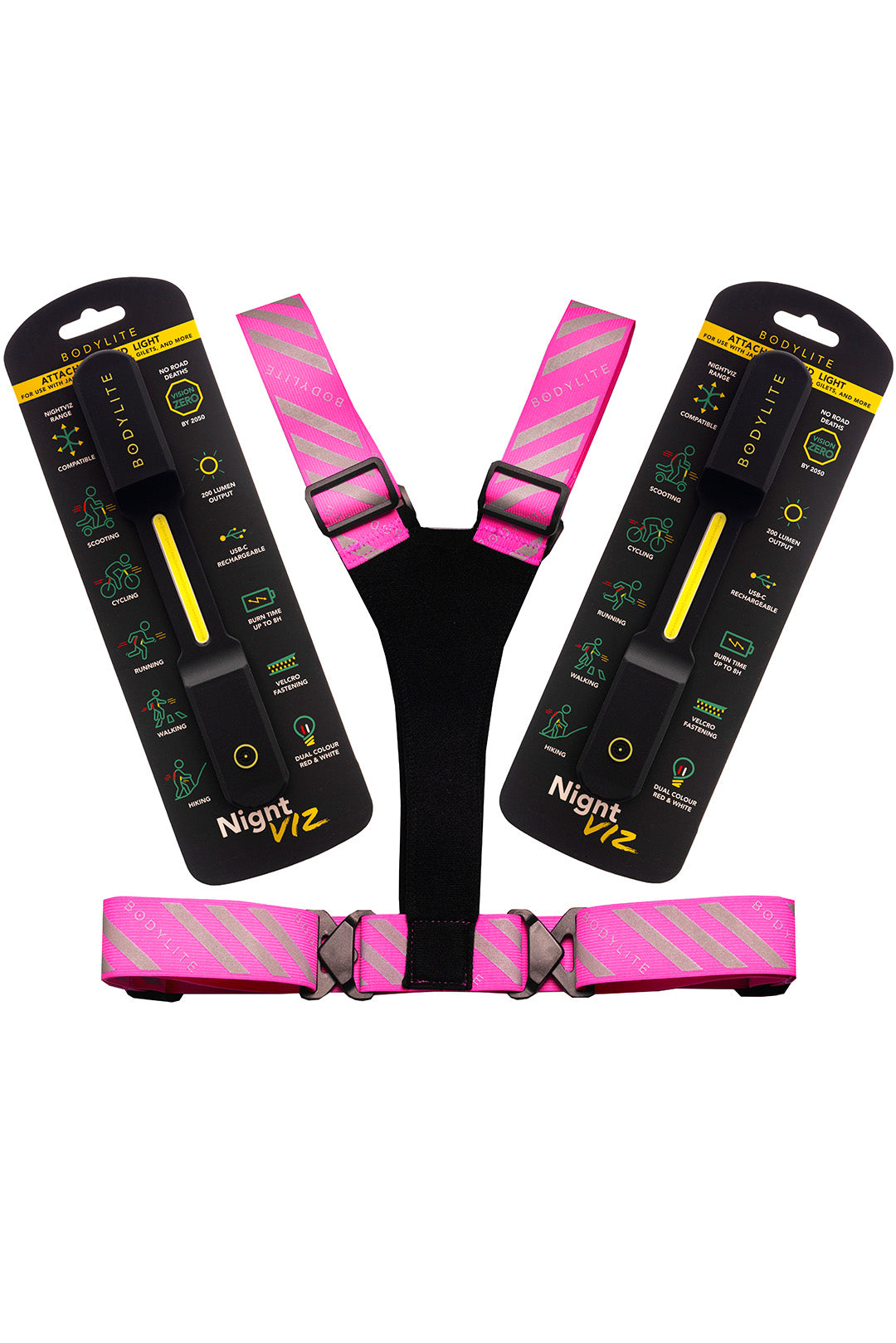 NightViz Bundle : 2 Safety Lights + High Vis Vest