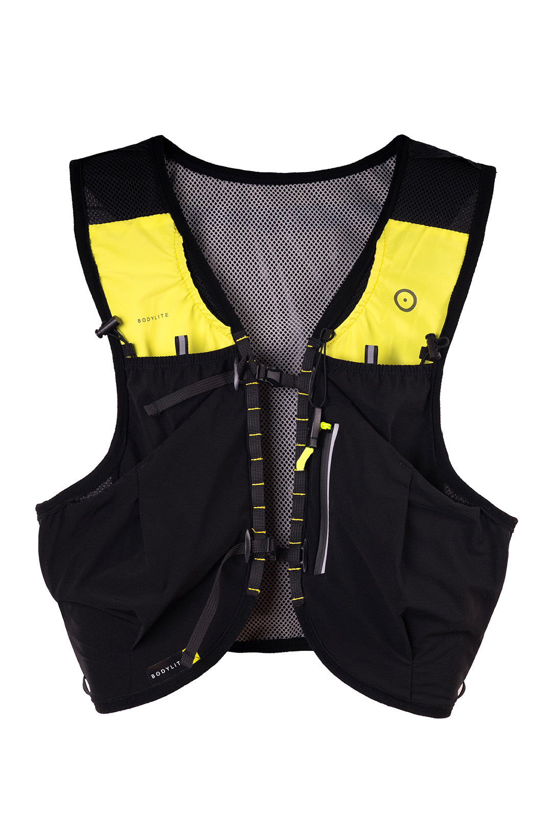 Black and yellow running vest on a white background