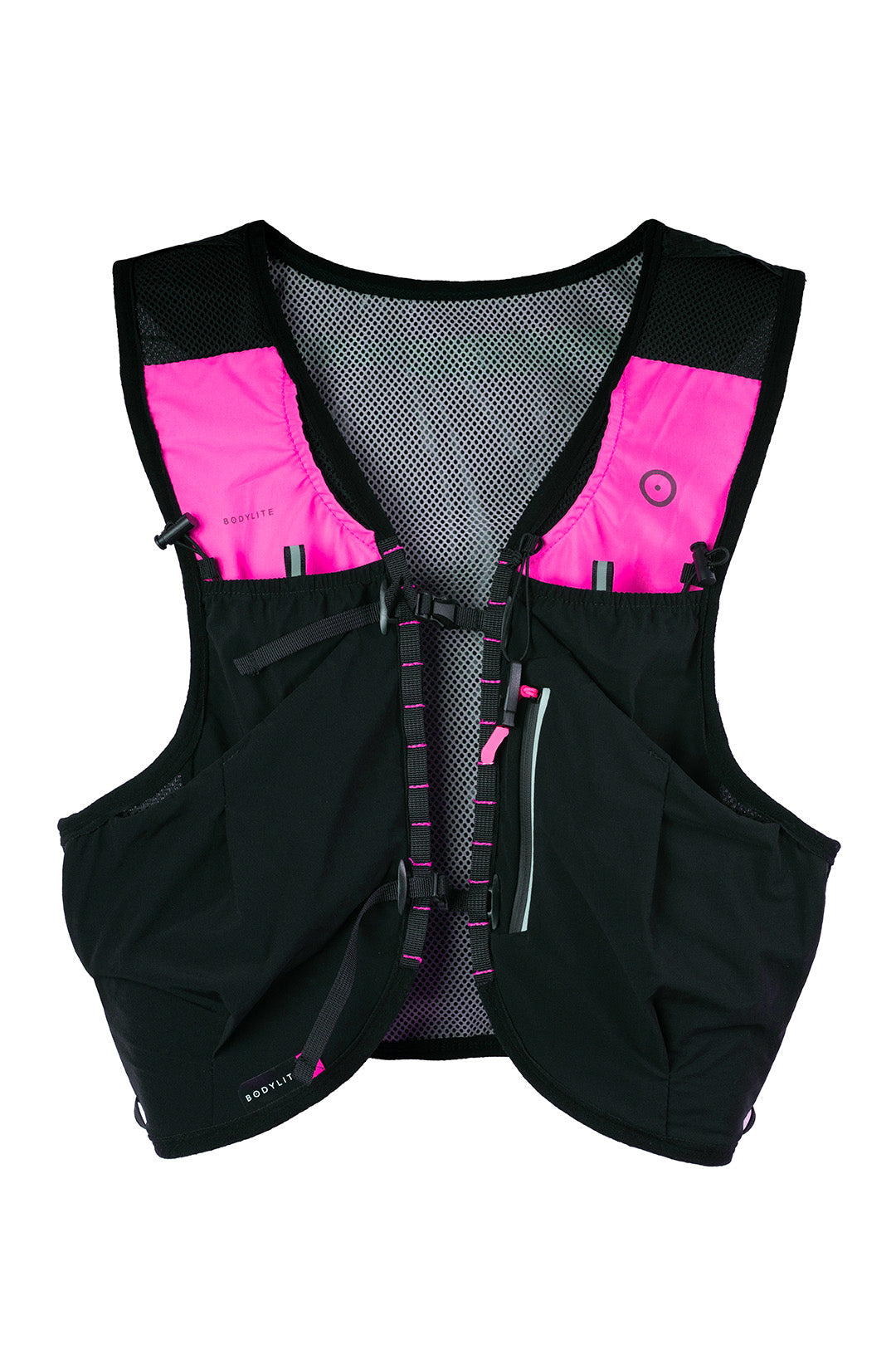 Black and pink running vest on a white background